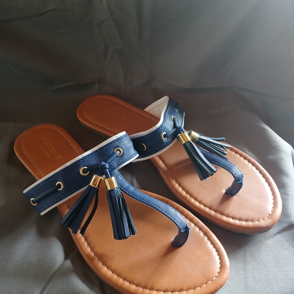 Isaac Mizrahi Navy and Brown Tassel Sandals